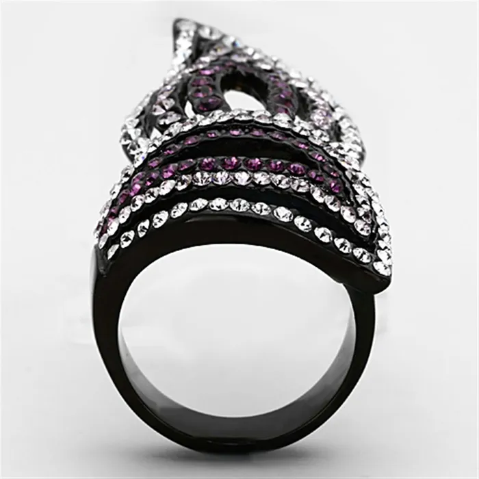 Rings Alamode TK1293 IP BlackIon Plating Stainless Steel Ring with Top Grade Crystal in Multi Color