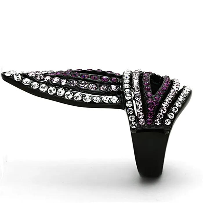 Rings Alamode TK1293 IP BlackIon Plating Stainless Steel Ring with Top Grade Crystal in Multi Color