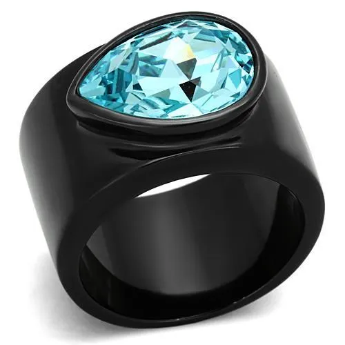 Rings Alamode TK1363 IP BlackIon Plating Stainless Steel Ring with Top Grade Crystal in Light Sapphire Rings Alamode TK1363 IP BlackIon Plating Stainless Steel Ring with Top Grade Crystal in Light Sapphire