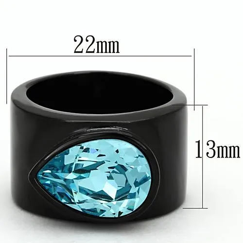 Rings Alamode TK1363 IP BlackIon Plating Stainless Steel Ring with Top Grade Crystal in Light Sapphire