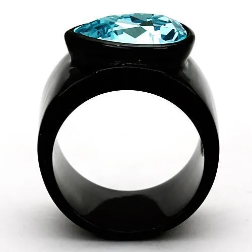Rings Alamode TK1363 IP BlackIon Plating Stainless Steel Ring with Top Grade Crystal in Light Sapphire