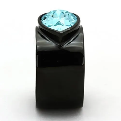 Rings Alamode TK1363 IP BlackIon Plating Stainless Steel Ring with Top Grade Crystal in Light Sapphire