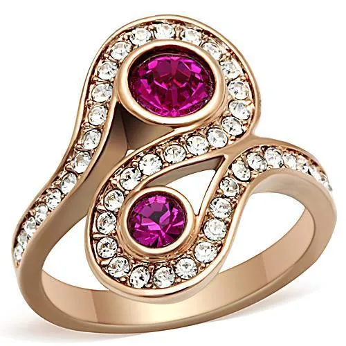 Rings Alamode TK1413 IP Rose GoldIon Plating Stainless Steel Ring with Top Grade Crystal in Fuchsia Rings Alamode TK1413 IP Rose GoldIon Plating Stainless Steel Ring with Top Grade Crystal in Fuchsia