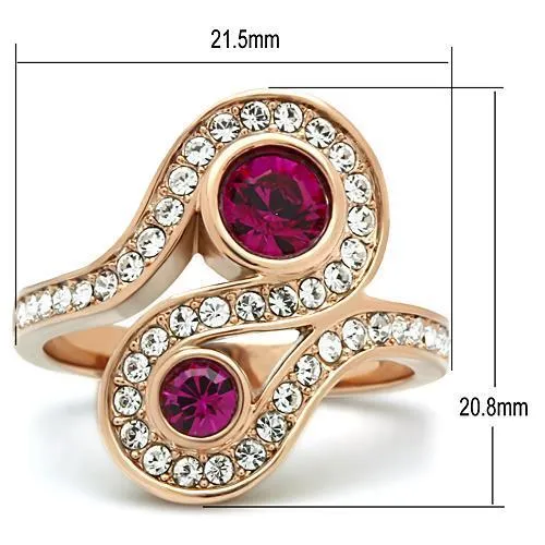 Rings Alamode TK1413 IP Rose GoldIon Plating Stainless Steel Ring with Top Grade Crystal in Fuchsia
