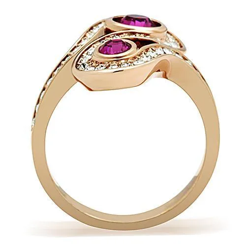 Rings Alamode TK1413 IP Rose GoldIon Plating Stainless Steel Ring with Top Grade Crystal in Fuchsia