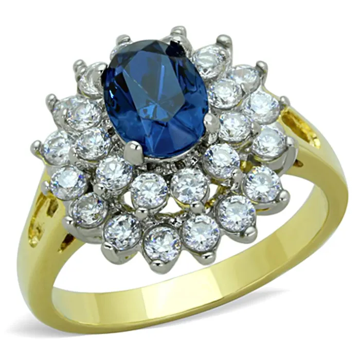 Rings Alamode TK1572 TwoTone IP Gold Ion Plating Stainless Steel Ring with Top Grade Crystal in Montana Rings Alamode TK1572 TwoTone IP Gold Ion Plating Stainless Steel Ring with Top Grade Crystal in Montana