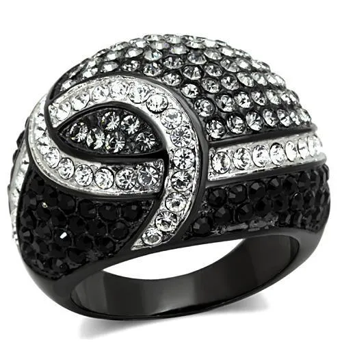 Rings Alamode TK1733 TwoTone IP Black Stainless Steel Ring with Top Grade Crystal in Black Diamond Rings Alamode TK1733 TwoTone IP Black Stainless Steel Ring with Top Grade Crystal in Black Diamond
