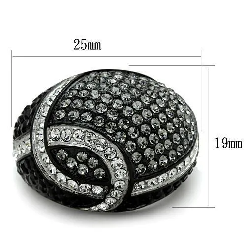 Rings Alamode TK1733 TwoTone IP Black Stainless Steel Ring with Top Grade Crystal in Black Diamond