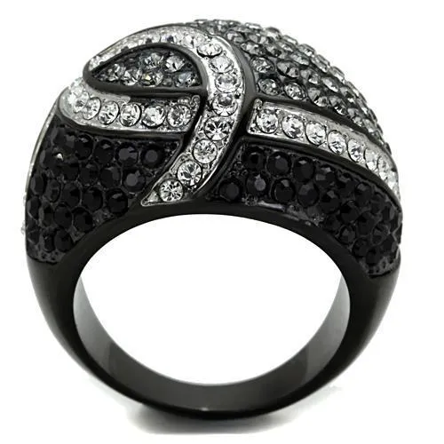 Rings Alamode TK1733 TwoTone IP Black Stainless Steel Ring with Top Grade Crystal in Black Diamond