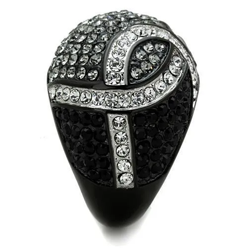 Rings Alamode TK1733 TwoTone IP Black Stainless Steel Ring with Top Grade Crystal in Black Diamond
