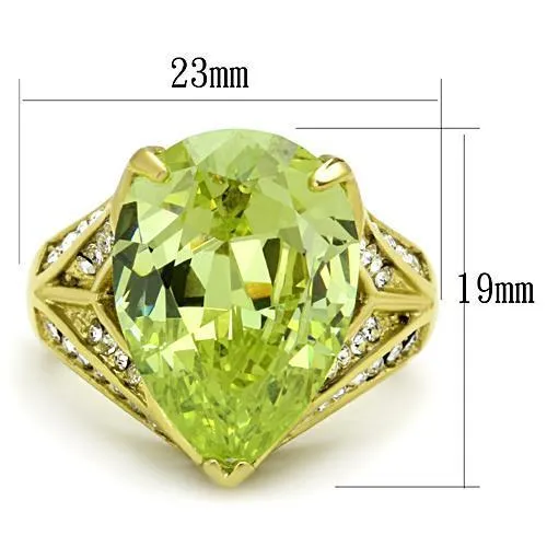 Rings Alamode TK1743 IP GoldIon Plating Stainless Steel Ring with AAA Grade CZ in Apple Green color