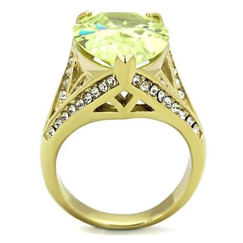 Rings Alamode TK1743 IP GoldIon Plating Stainless Steel Ring with AAA Grade CZ in Apple Green color