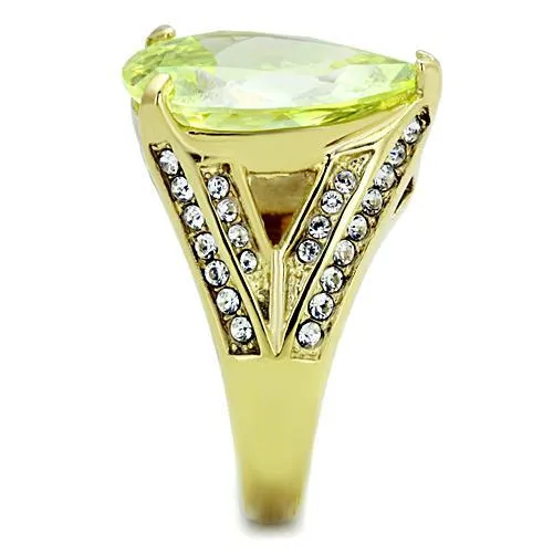 Rings Alamode TK1743 IP GoldIon Plating Stainless Steel Ring with AAA Grade CZ in Apple Green color