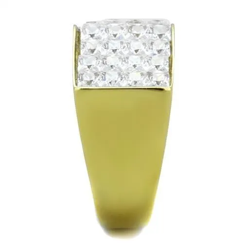 Rings Alamode TK1808 IP GoldIon Plating Stainless Steel Ring with AAA Grade CZ in Clear