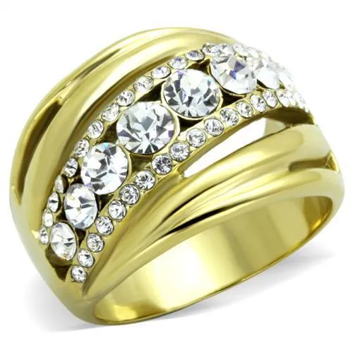 Rings Alamode TK1880 IP GoldIon Plating Stainless Steel Ring with Top Grade Crystal in Clear Rings Alamode TK1880 IP GoldIon Plating Stainless Steel Ring with Top Grade Crystal in Clear