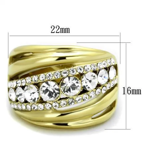 Rings Alamode TK1880 IP GoldIon Plating Stainless Steel Ring with Top Grade Crystal in Clear