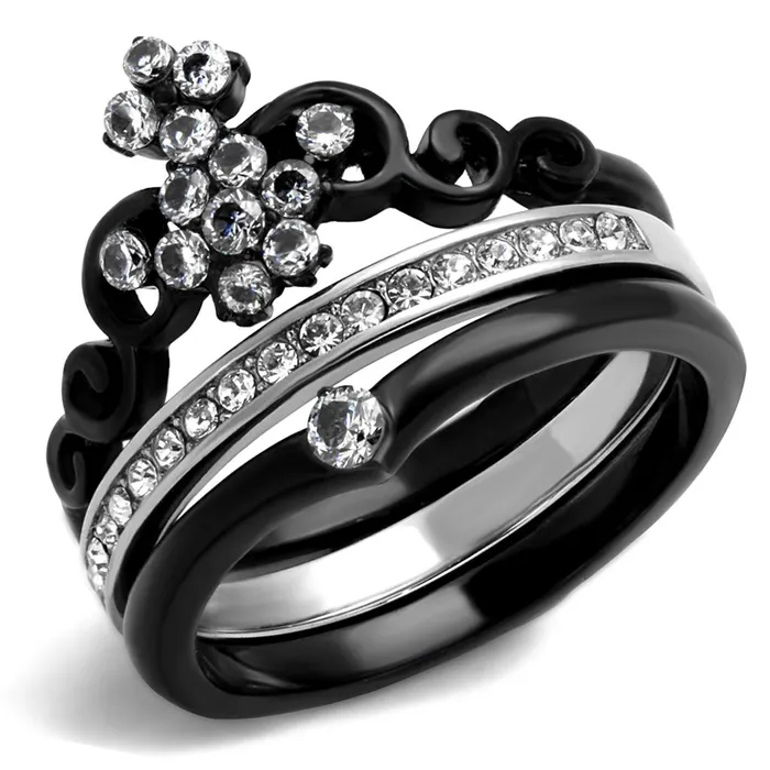 Rings Alamode TK2187 TwoTone IP Black Stainless Steel Ring with AAA Grade CZ in Clear Rings Alamode TK2187 TwoTone IP Black Stainless Steel Ring with AAA Grade CZ in Clear