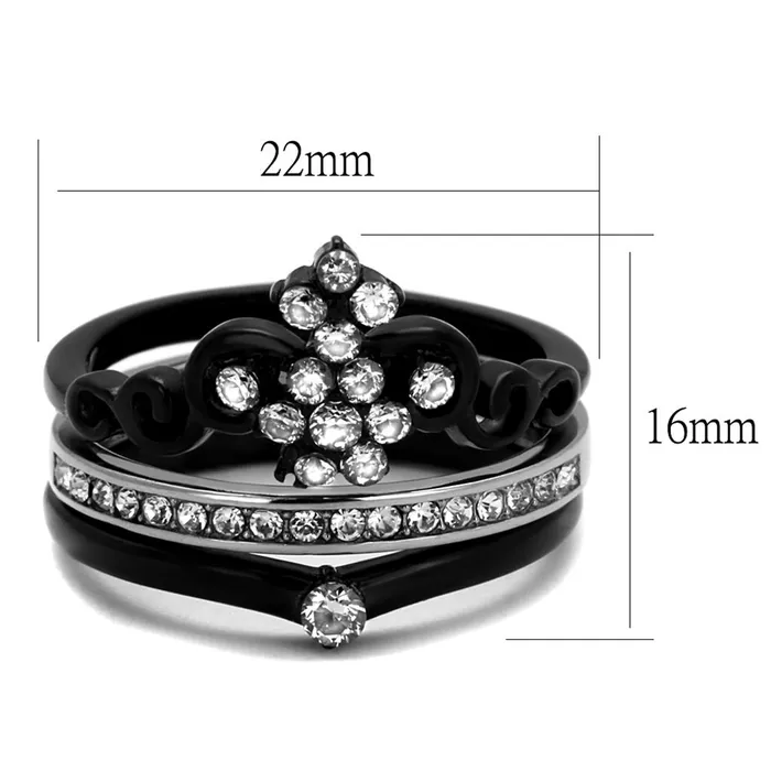 Rings Alamode TK2187 TwoTone IP Black Stainless Steel Ring with AAA Grade CZ in Clear