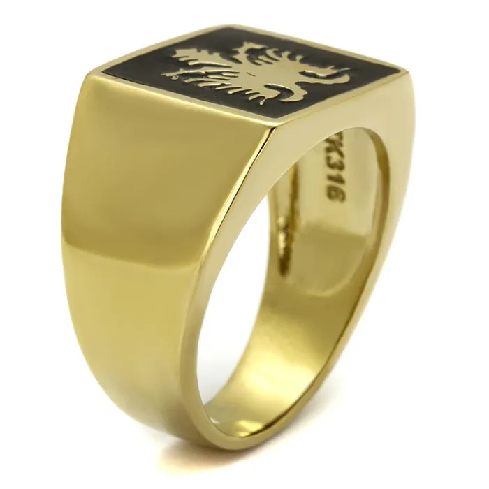 Rings Alamode TK2373 IP GoldIon Plating Stainless Steel Ring with Epoxy in Jet
