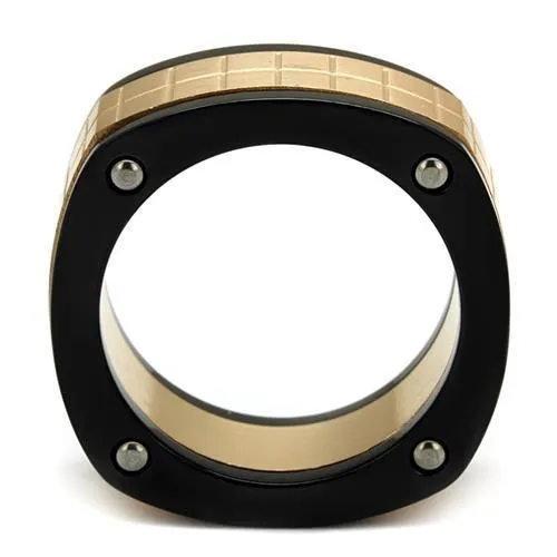 Rings Alamode TK2406 Three Tone IP Rose Gold IP Black High Polished Stainless Steel Ring with No Stone