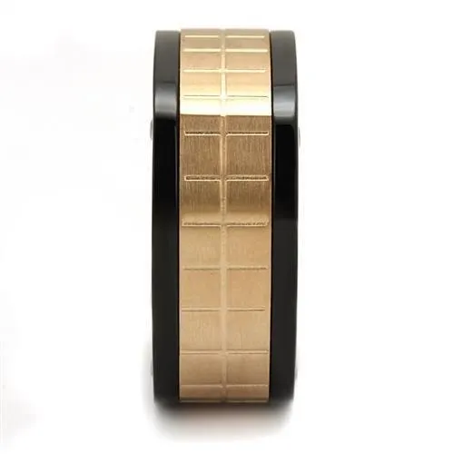 Rings Alamode TK2406 Three Tone IP Rose Gold IP Black High Polished Stainless Steel Ring with No Stone
