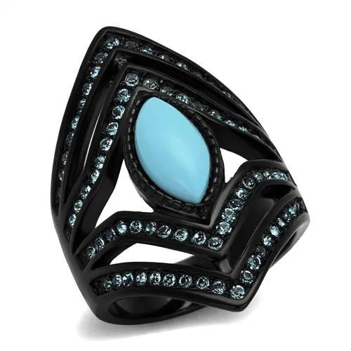 Rings Alamode TK2482 IP BlackIon Plating Stainless Steel Ring with Synthetic Turquoise in Sea Blue Rings Alamode TK2482 IP BlackIon Plating Stainless Steel Ring with Synthetic Turquoise in Sea Blue