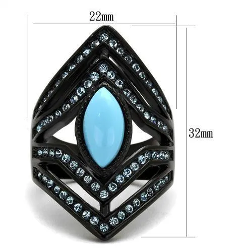 Rings Alamode TK2482 IP BlackIon Plating Stainless Steel Ring with Synthetic Turquoise in Sea Blue