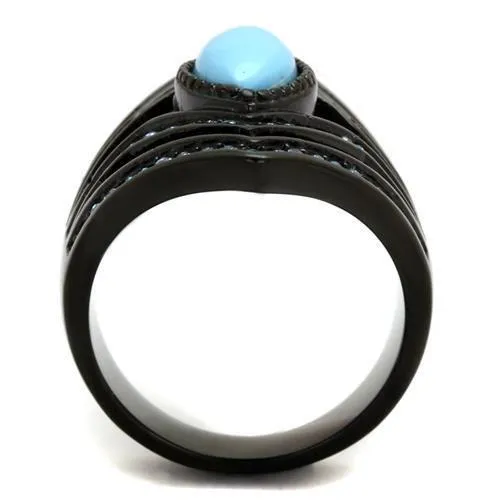 Rings Alamode TK2482 IP BlackIon Plating Stainless Steel Ring with Synthetic Turquoise in Sea Blue