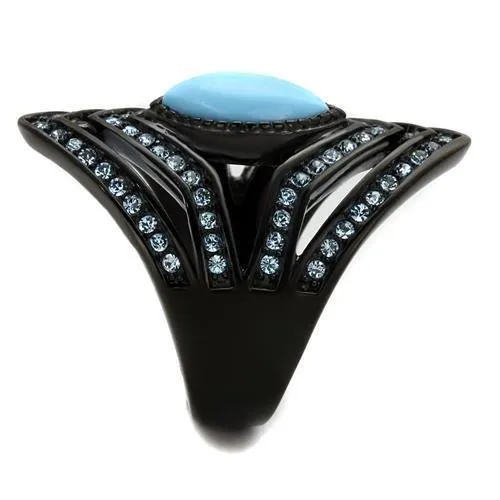 Rings Alamode TK2482 IP BlackIon Plating Stainless Steel Ring with Synthetic Turquoise in Sea Blue
