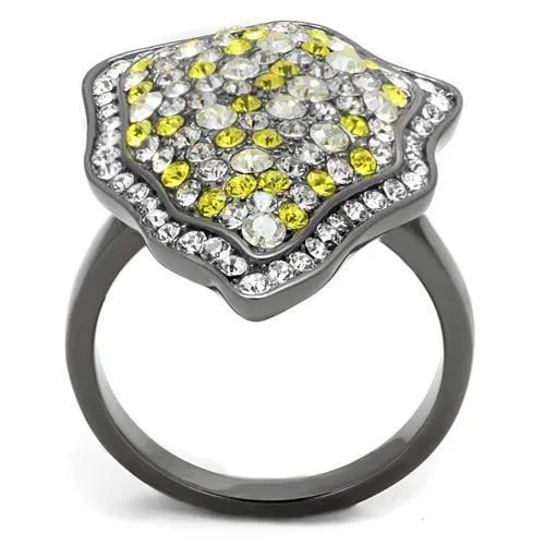 Rings Alamode TK2805 IP Light Black IP Gun Stainless Steel Ring with Top Grade Crystal in Multi Color