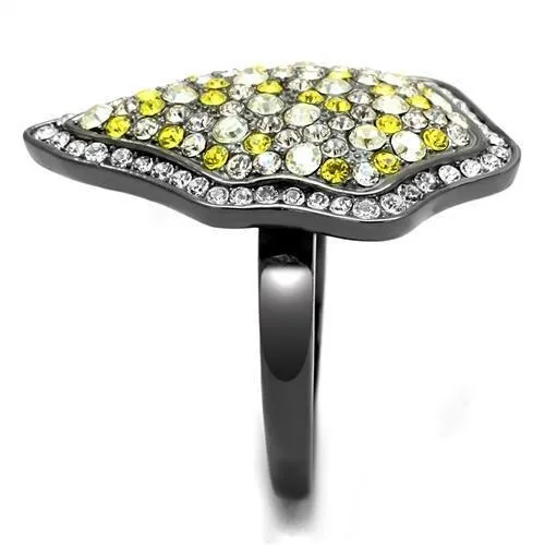 Rings Alamode TK2805 IP Light Black IP Gun Stainless Steel Ring with Top Grade Crystal in Multi Color