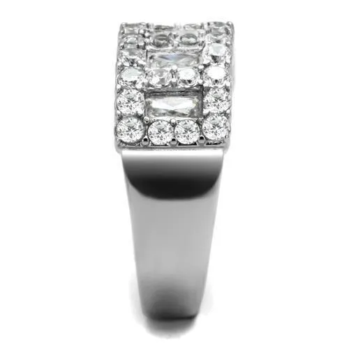 Rings Alamode TK2866 High polished no plating Stainless Steel Ring with AAA Grade CZ in Clear