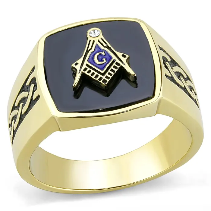 Rings Alamode TK3223 IP GoldIon Plating Stainless Steel Ring with Synthetic Onyx in Jet Rings Alamode TK3223 IP GoldIon Plating Stainless Steel Ring with Synthetic Onyx in Jet