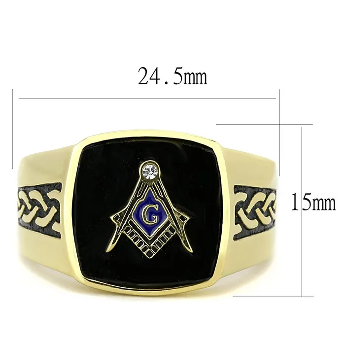 Rings Alamode TK3223 IP GoldIon Plating Stainless Steel Ring with Synthetic Onyx in Jet