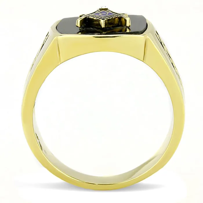 Rings Alamode TK3223 IP GoldIon Plating Stainless Steel Ring with Synthetic Onyx in Jet