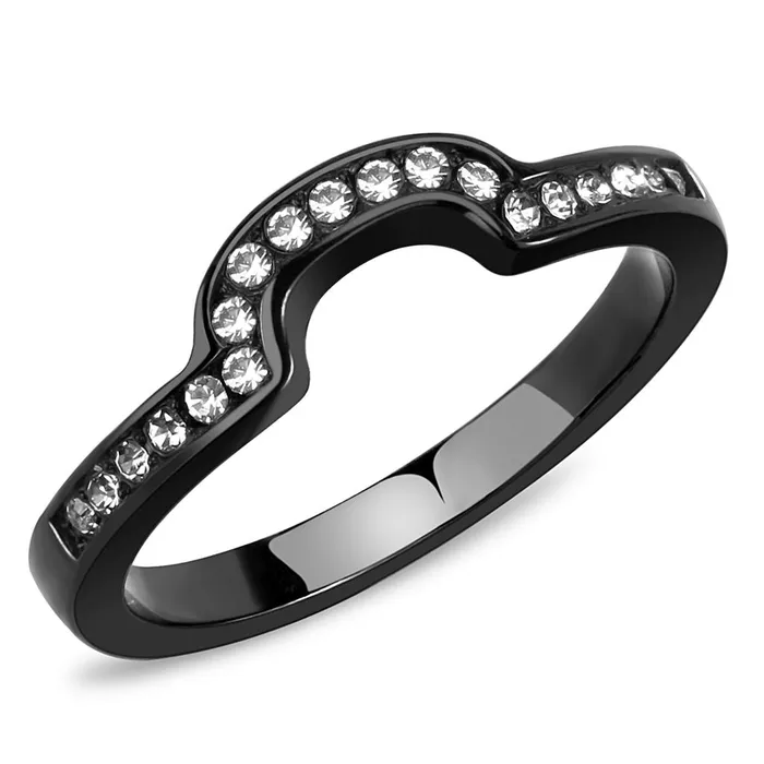 Rings Alamode TK3498 IP BlackIon Plating Stainless Steel Ring with Top Grade Crystal in Clear Rings Alamode TK3498 IP BlackIon Plating Stainless Steel Ring with Top Grade Crystal in Clear