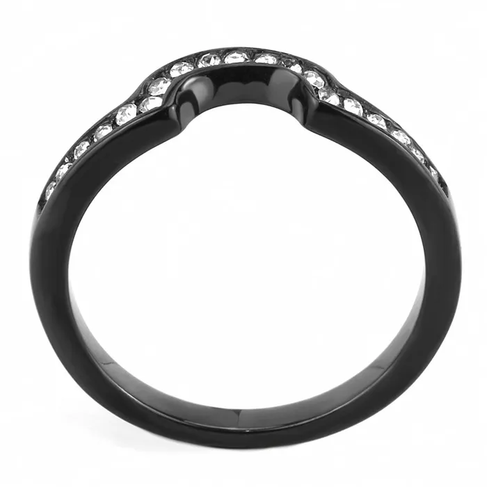 Rings Alamode TK3498 IP BlackIon Plating Stainless Steel Ring with Top Grade Crystal in Clear