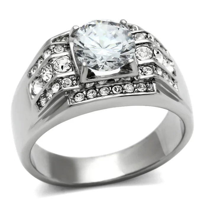 Rings Alamode TK352 High polished no plating Stainless Steel Ring with AAA Grade CZ in Clear Rings Alamode TK352 High polished no plating Stainless Steel Ring with AAA Grade CZ in Clear