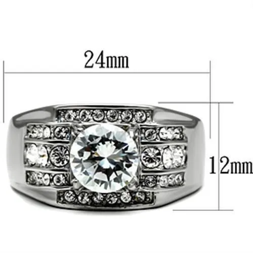 Rings Alamode TK352 High polished no plating Stainless Steel Ring with AAA Grade CZ in Clear