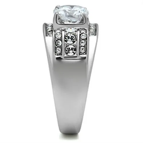 Rings Alamode TK352 High polished no plating Stainless Steel Ring with AAA Grade CZ in Clear