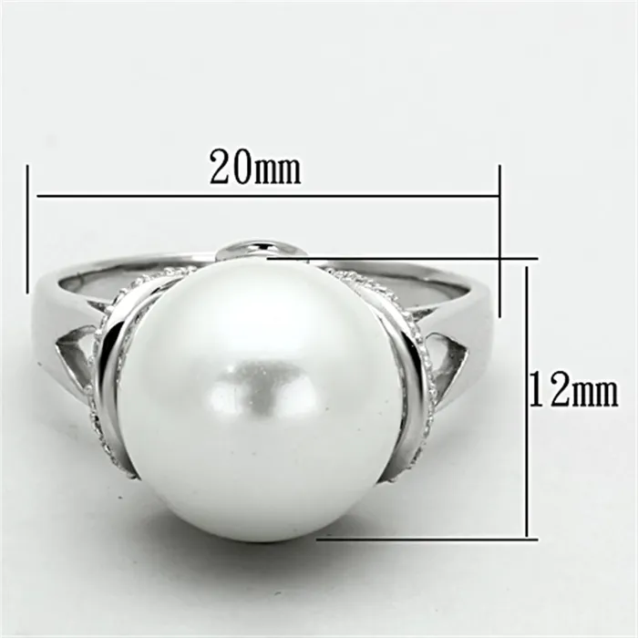 Rings Alamode TS154 Rhodium 925 Sterling Silver Ring with Synthetic Pearl in White