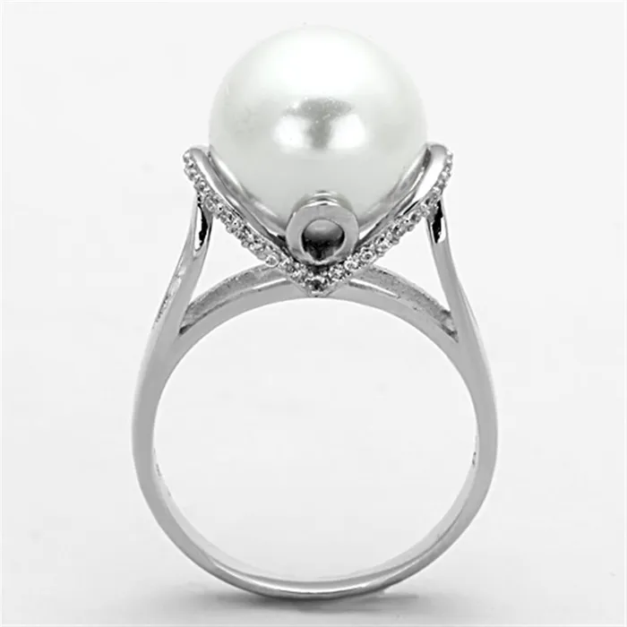 Rings Alamode TS154 Rhodium 925 Sterling Silver Ring with Synthetic Pearl in White