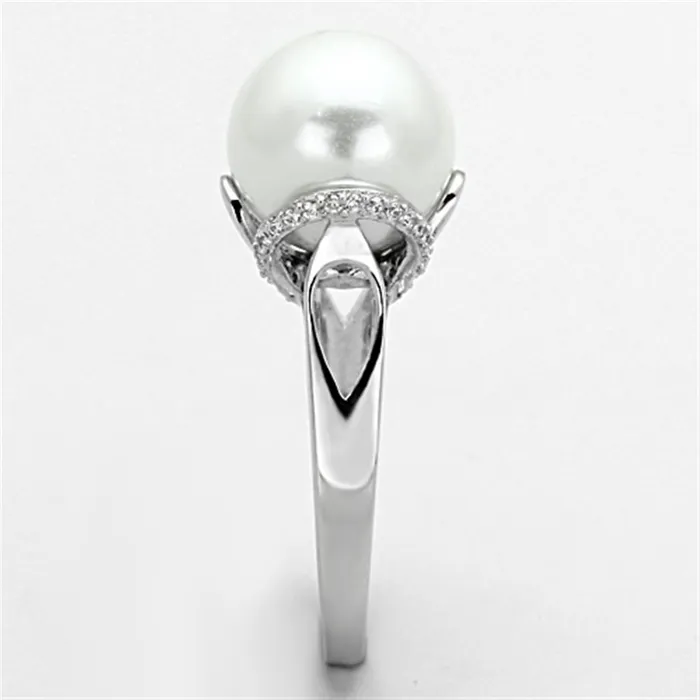 Rings Alamode TS154 Rhodium 925 Sterling Silver Ring with Synthetic Pearl in White