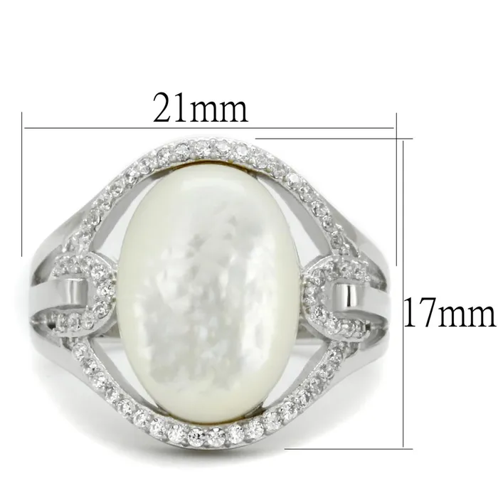 Rings Alamode TS456 Rhodium 925 Sterling Silver Ring with Precious Stone Conch in White