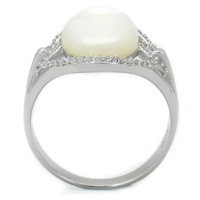 Rings Alamode TS456 Rhodium 925 Sterling Silver Ring with Precious Stone Conch in White