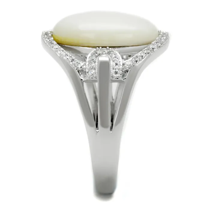 Rings Alamode TS456 Rhodium 925 Sterling Silver Ring with Precious Stone Conch in White