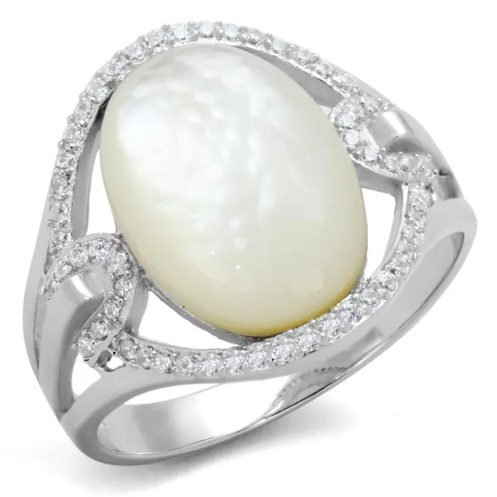 Rings Alamode TS456 Rhodium 925 Sterling Silver Ring with Precious Stone Conch in White
