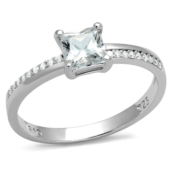 Rings Alamode TS558 Rhodium 925 Sterling Silver Ring with AAA Grade CZ in Clear