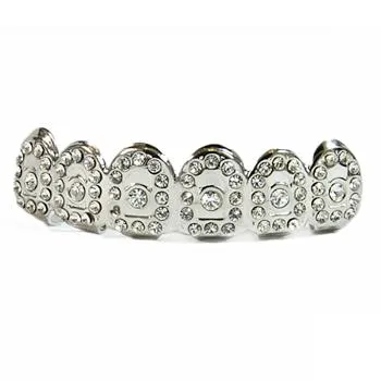 Rings Bling Cartel Admin Silver Tone Crown Iced Top Teeth Grillz
