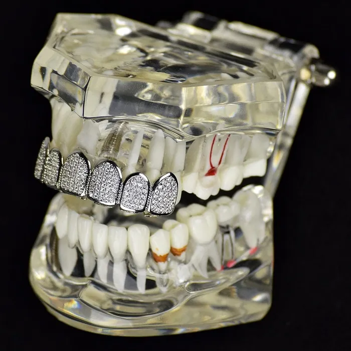 Rings Bling Cartel Admin Silver Tone Grillz Premium Iced CZ Flooded Out Silver Top Teeth